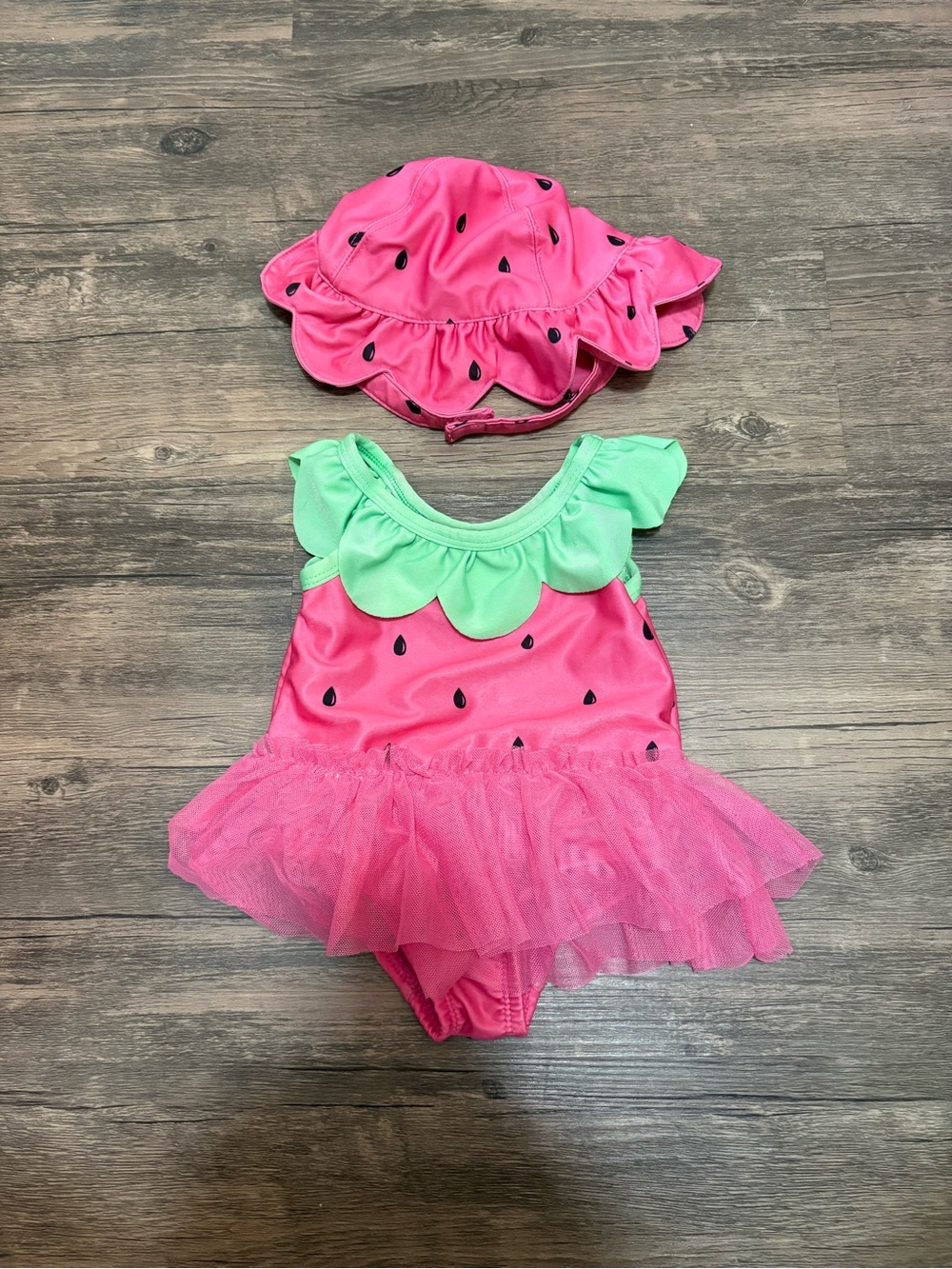 Penelope Mack Pink & Green Watermelon One-Piece Swimsuit with Hat